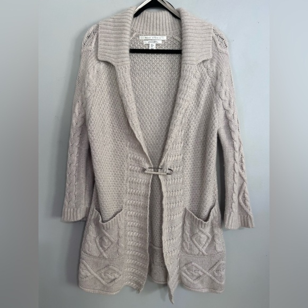 Max Studio Luxury Yarns Alpaca Blend Cable Knit Cardigan Sweater M Cozycore soft